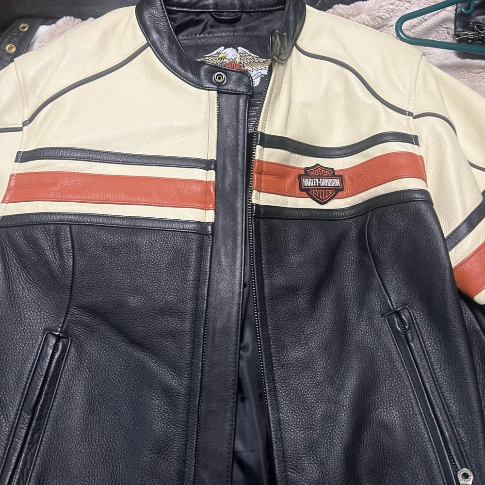 Harley-Davidson women’s genuine leather Black and Cream Varsity Jacket